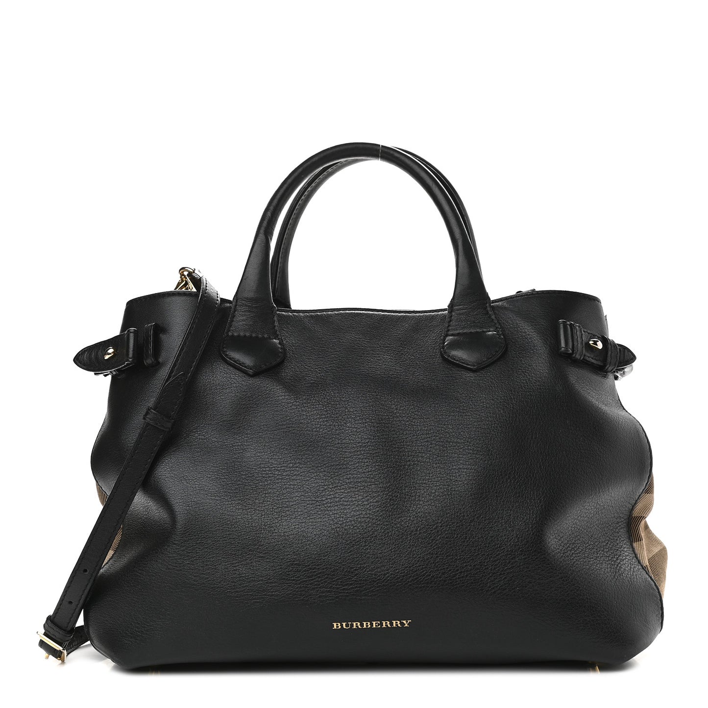 Grainy Calfskin House Check Medium Banner Tote Black