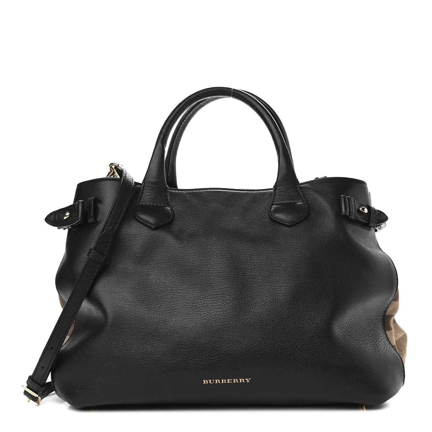 Burberry Grainy Calfskin House Check Medium Banner Tote Black 1 of 10