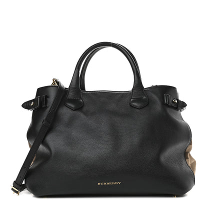 Burberry Grainy Calfskin House Check Medium Banner Tote Black 1 of 10