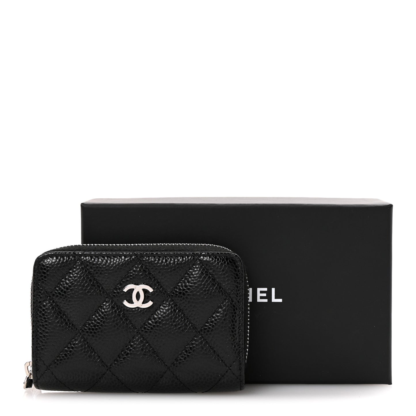 Caviar Quilted Zip Coin Purse Black