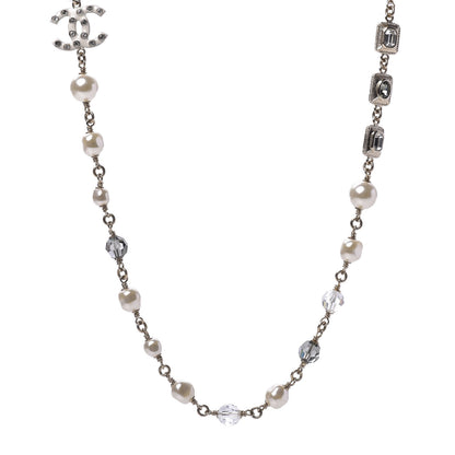 Chanel Pearl Beaded Crystal Resin CC Long Necklace Light Gold Multicolor 1 of 10