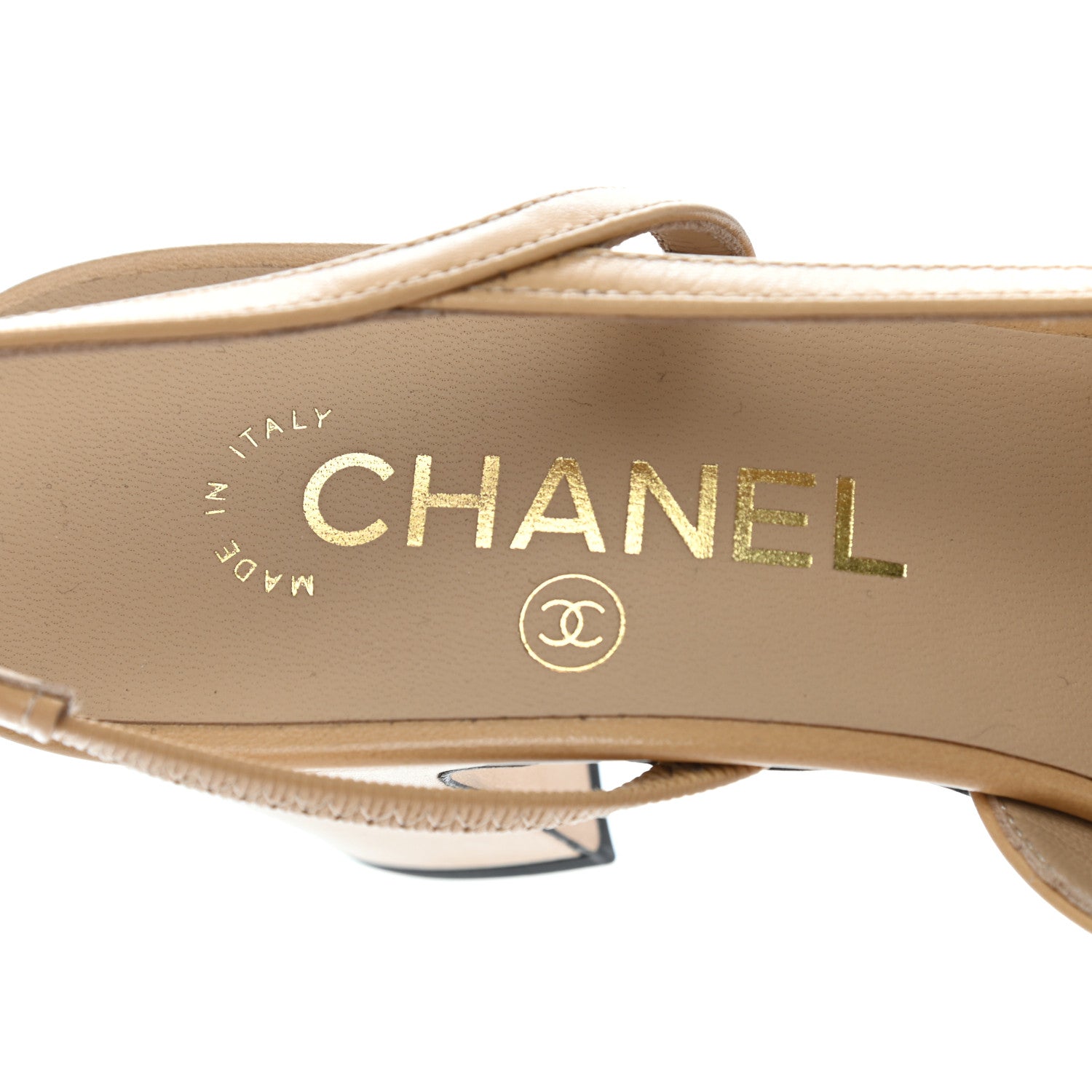 Chanel Goatskin Grosgrain Cap Toe CC Slingback Pumps 38 Beige Black 7 of 8