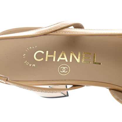 Chanel Goatskin Grosgrain Cap Toe CC Slingback Pumps 38 Beige Black 7 of 8