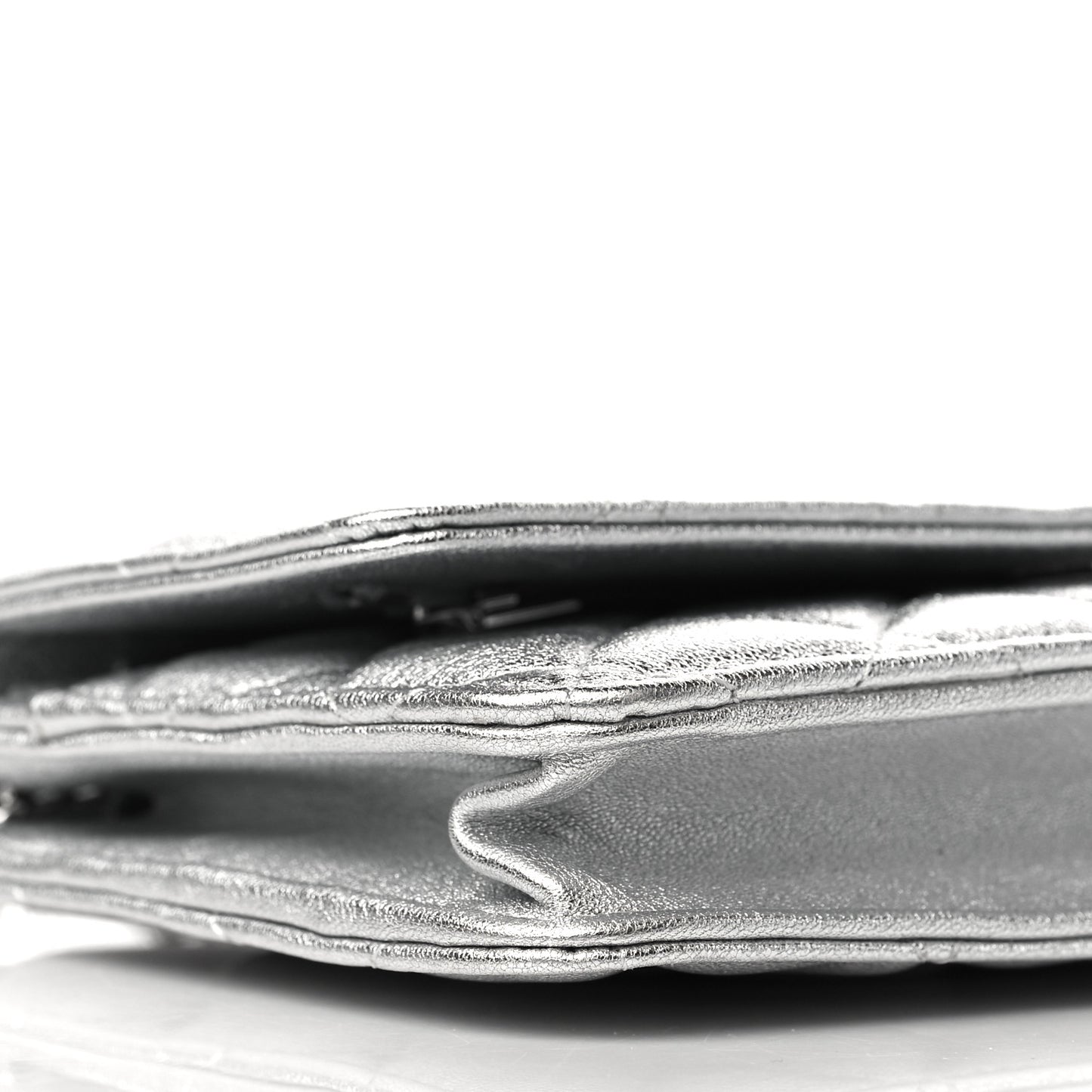 Metallic Lambskin Quilted Wallet On Chain WOC Silver