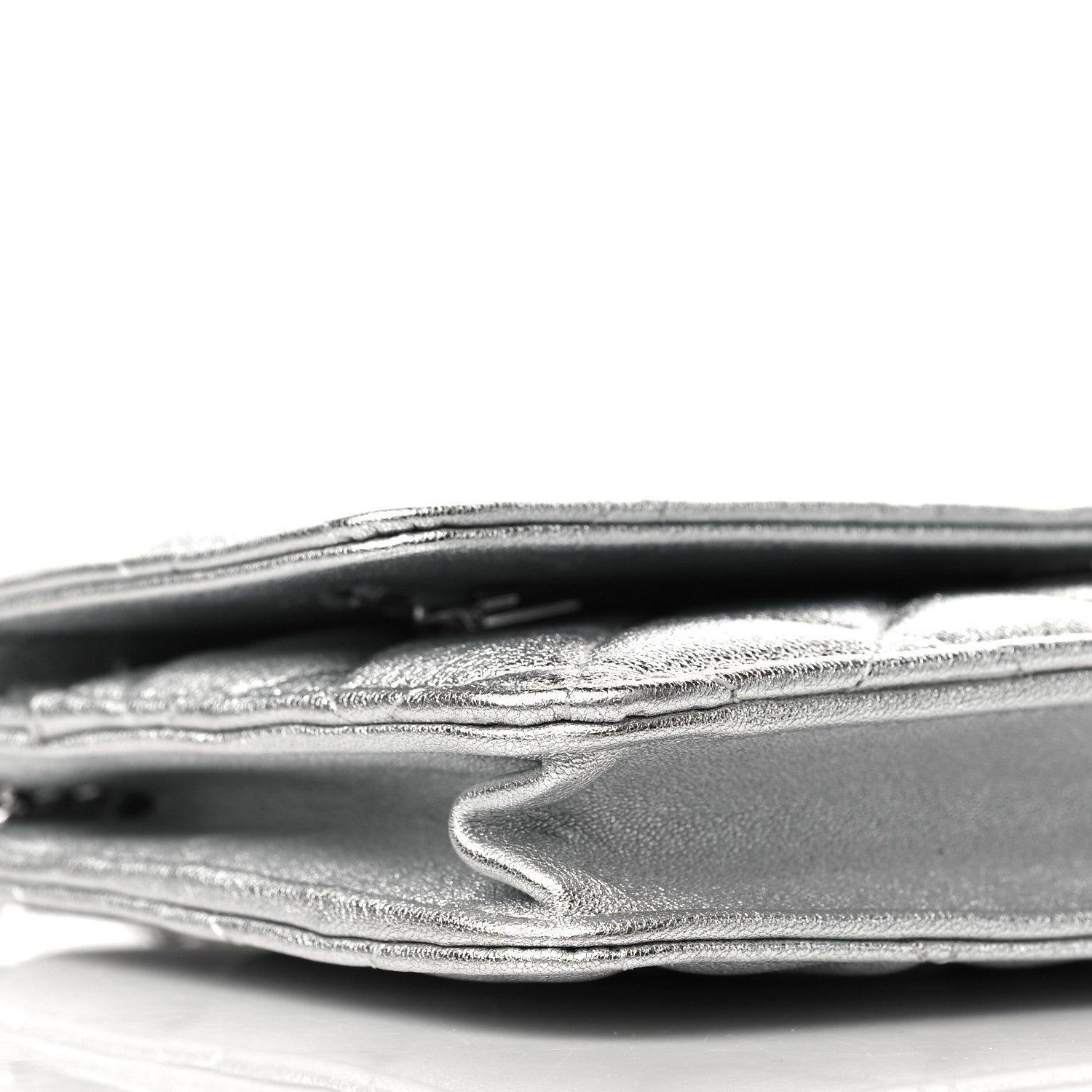 Chanel Metallic Lambskin Quilted Wallet On Chain WOC Silver 5 of 10