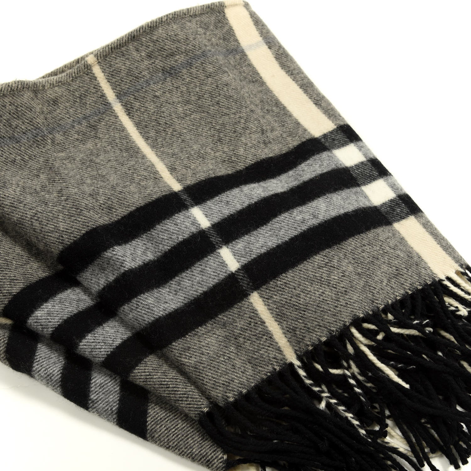 Burberry Wool Cashmere Giant Check Fringe Scarf Pale Grey 5 of 5