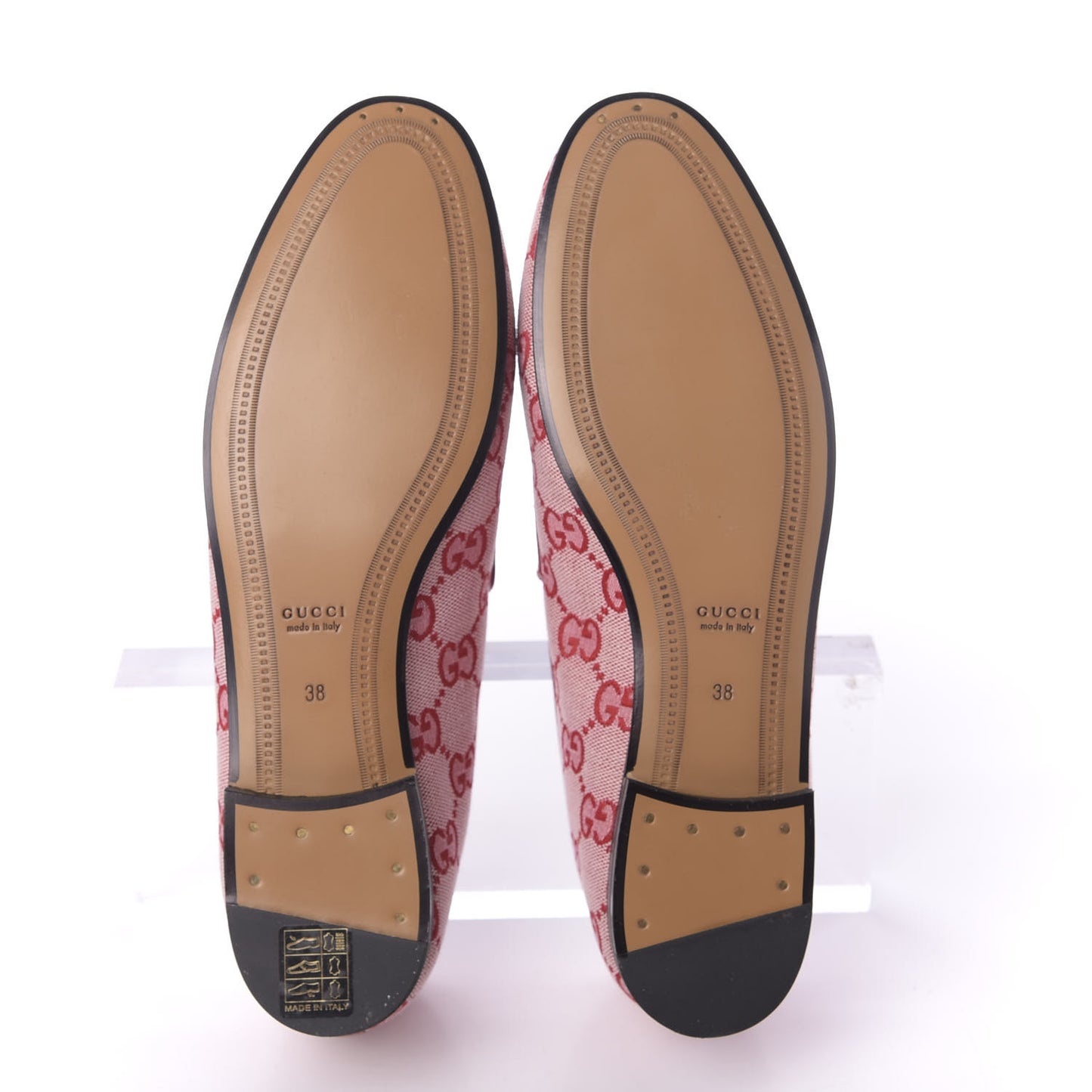 Canvas GG Monogram Horsebit Womens Jordaan Loafers 38 Gardenia Hibiscus Red