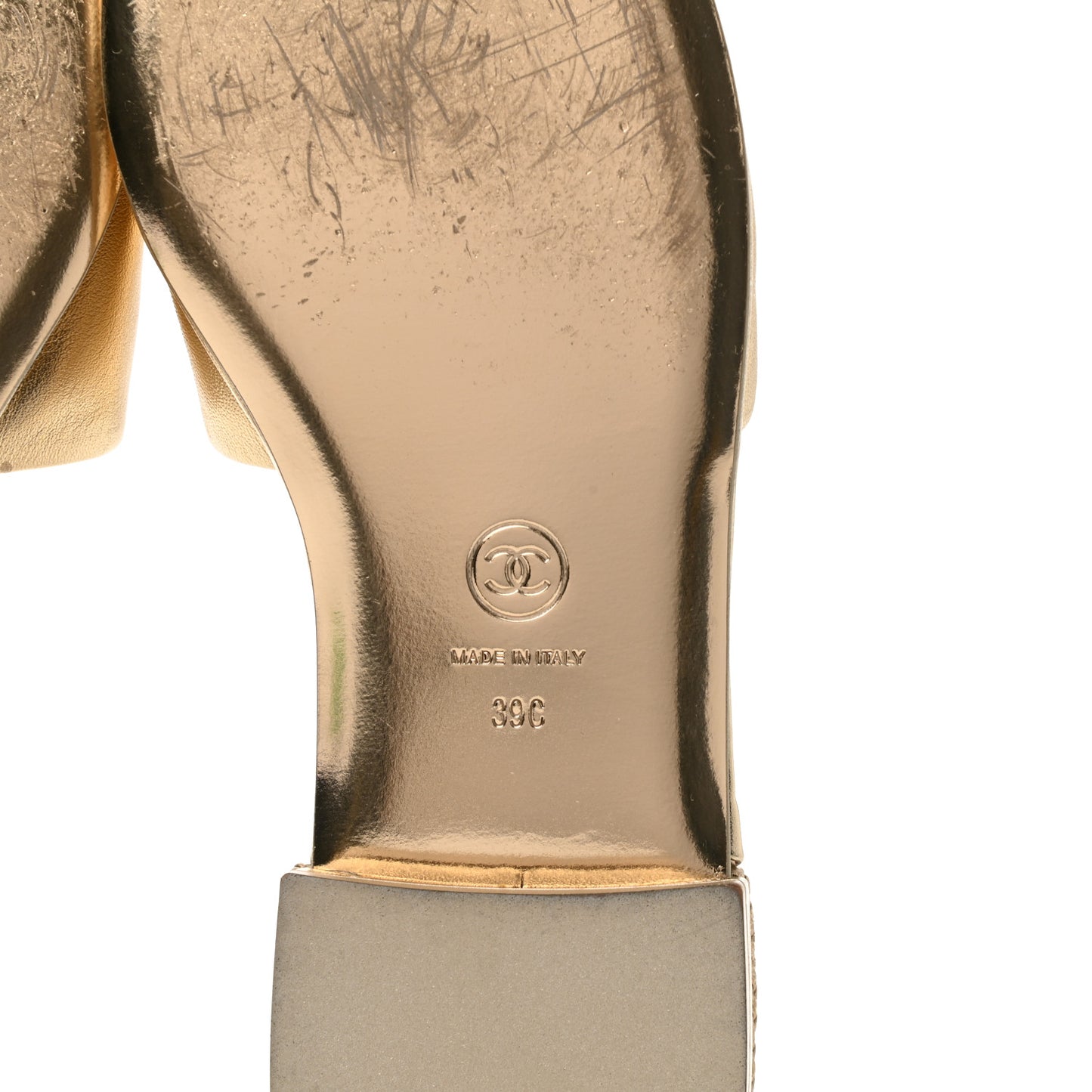 Metallic Lambskin CC Braided Mules 39 Gold