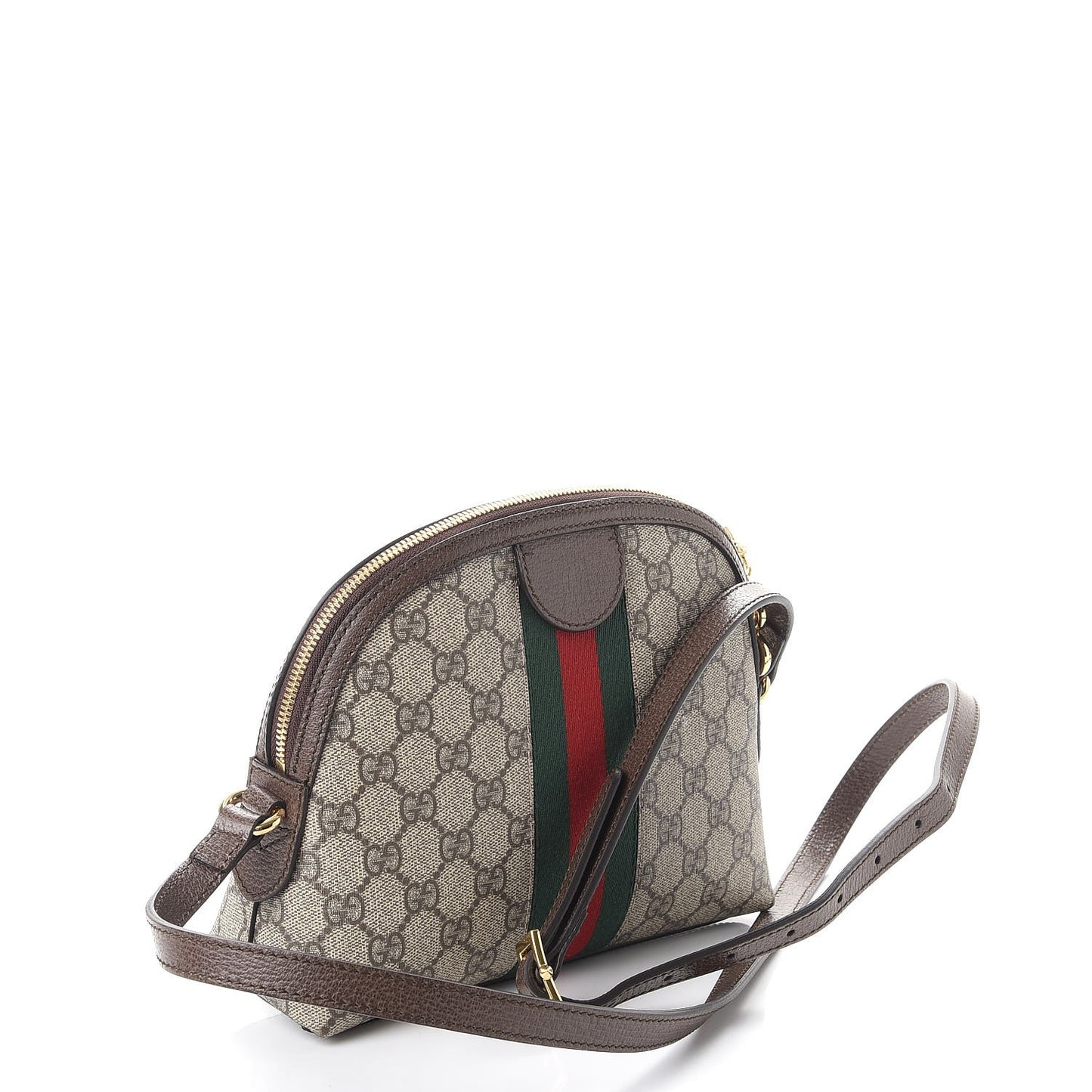 GG Supreme Monogram Textured Dollar Calfskin Web Small Ophidia Dome Shoulder Bag Beige Ebony New Acero