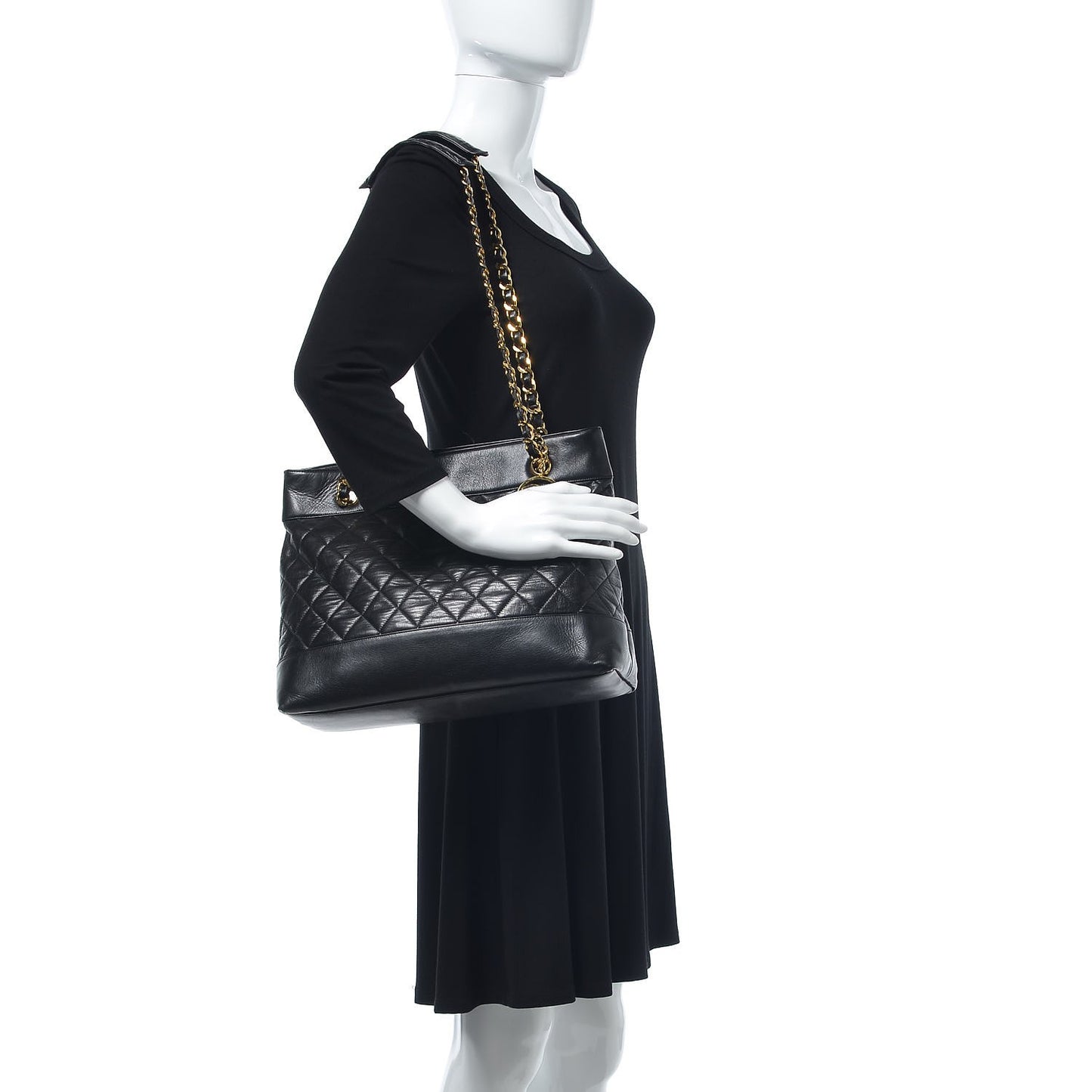 Lambskin Quilted Shopping Tote Black