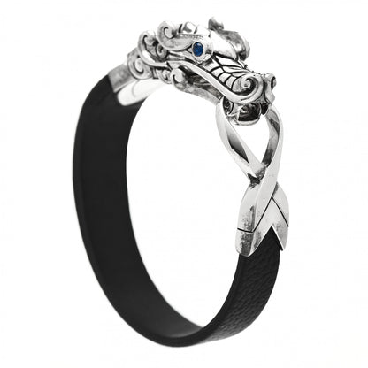 John Hardy Sterling Silver Leather Blue Sapphire Naga Dragon Bracelet Black 1 of 5