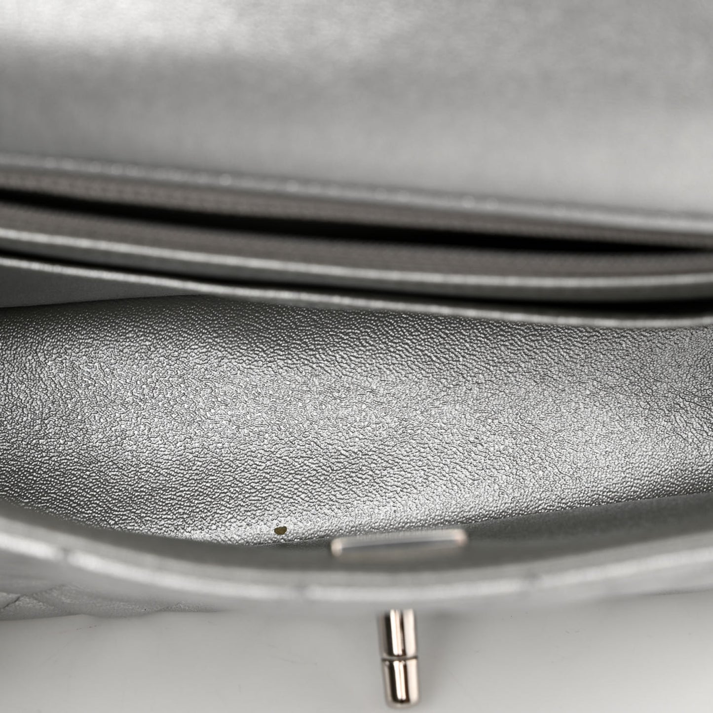Metallic Lambskin Quilted Mini Rectangular Flap Silver