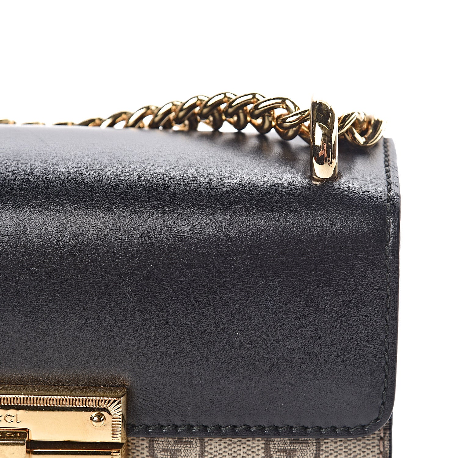 Gucci GG Supreme Monogram Calfskin Small Padlock Shoulder Bag Beige Black Cuir 12 of 15