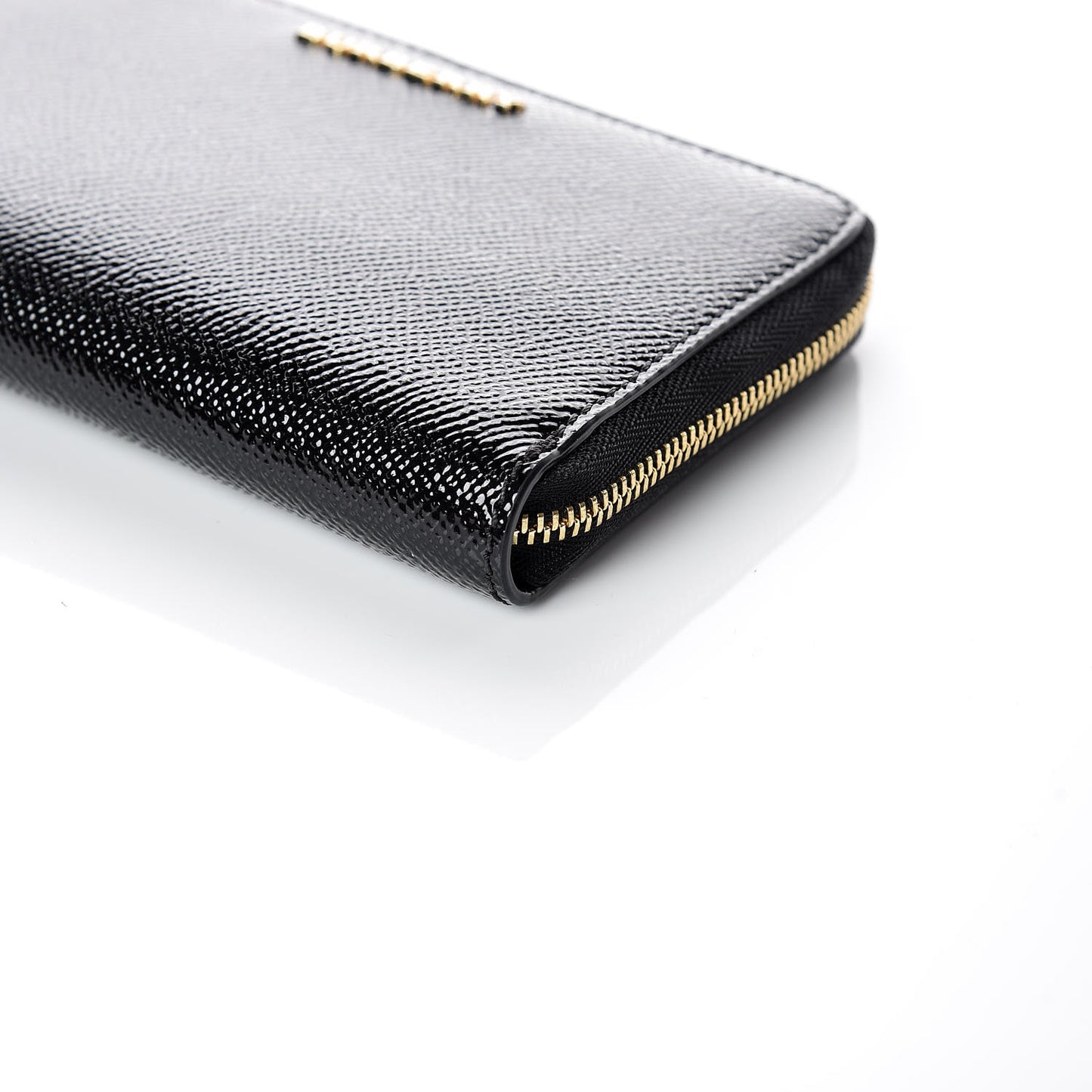 Patent Calfskin Zip Around Wallet Black