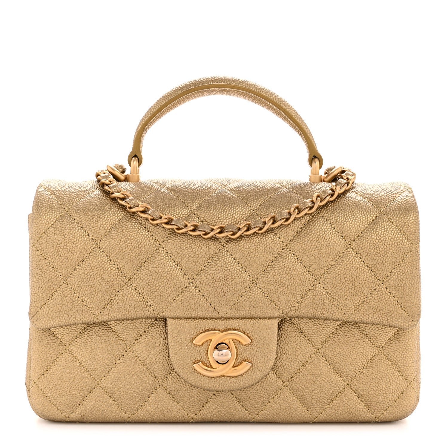 Chanel Metallic Caviar Quilted Mini Top Handle Rectangular Flap Gold 1 of 12