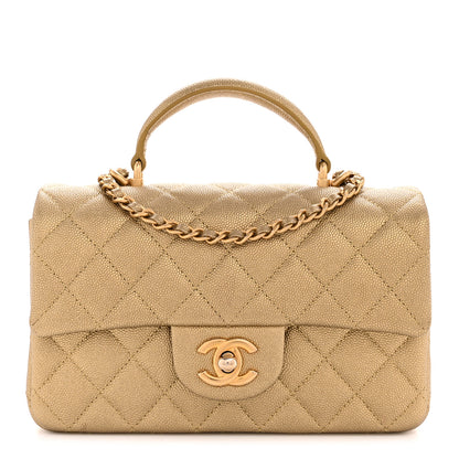 Chanel Metallic Caviar Quilted Mini Top Handle Rectangular Flap Gold 1 of 12