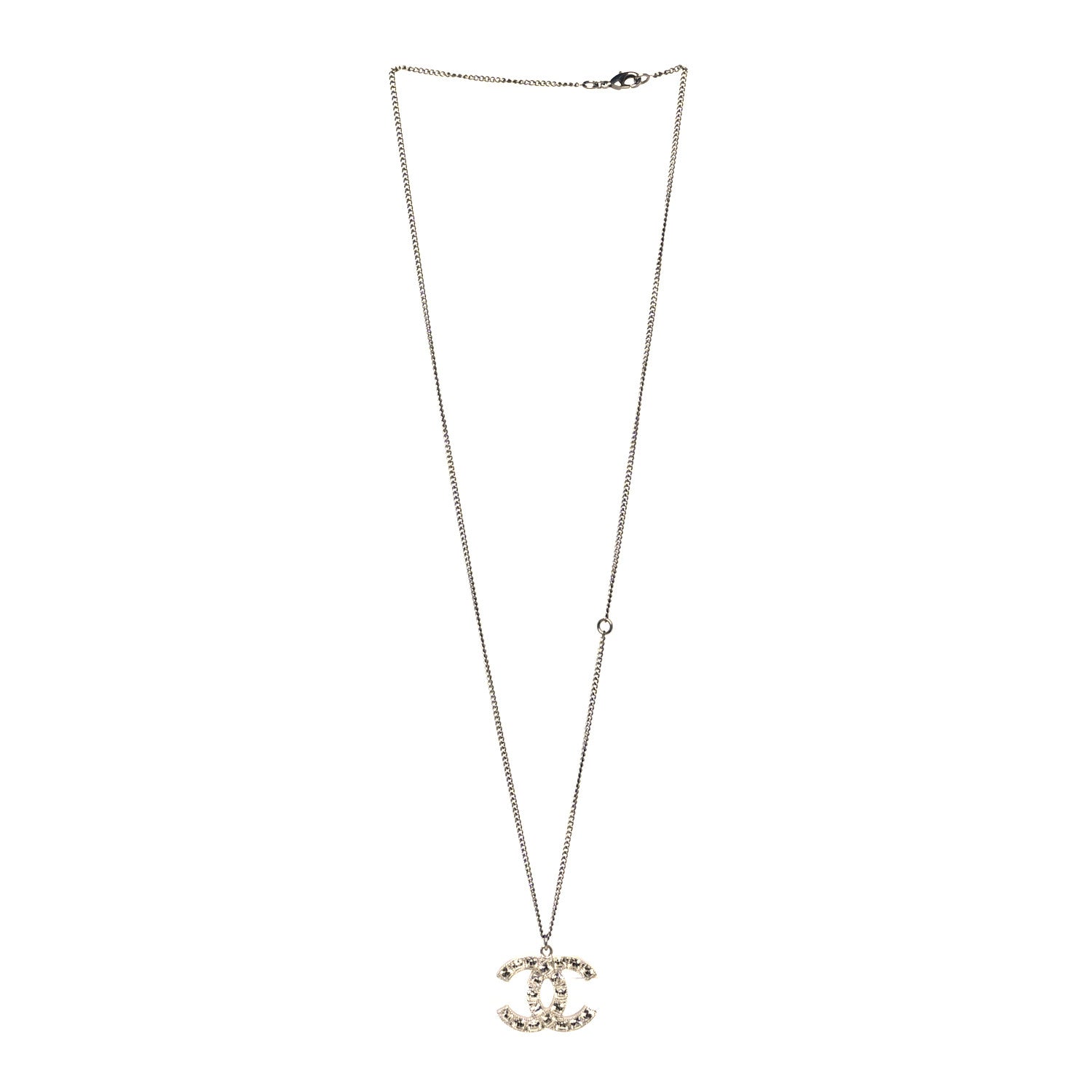Chanel Crystal CC Pendant Necklace Ruthenium 3 of 5