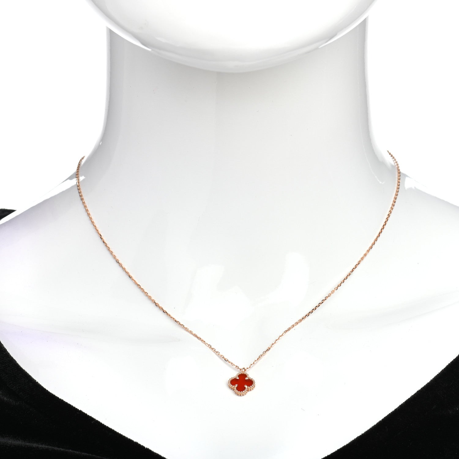 Van Cleef & Arpels 18K Rose Gold Carnelian Sweet Alhambra Pendant Necklace 2 of 6
