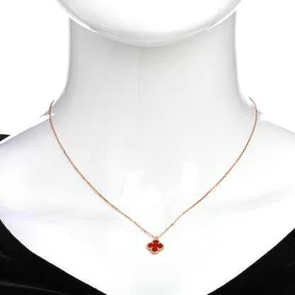 Van Cleef & Arpels 18K Rose Gold Carnelian Sweet Alhambra Pendant Necklace 2 of 6