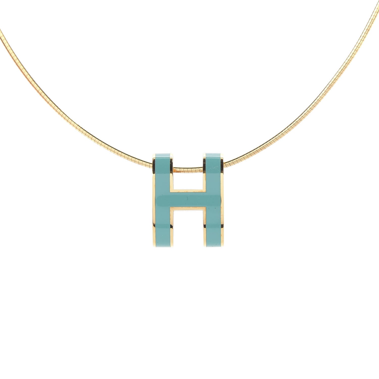 Hermes Lacquered Gold Pop H Pendant Necklace Turquoise 4 of 6