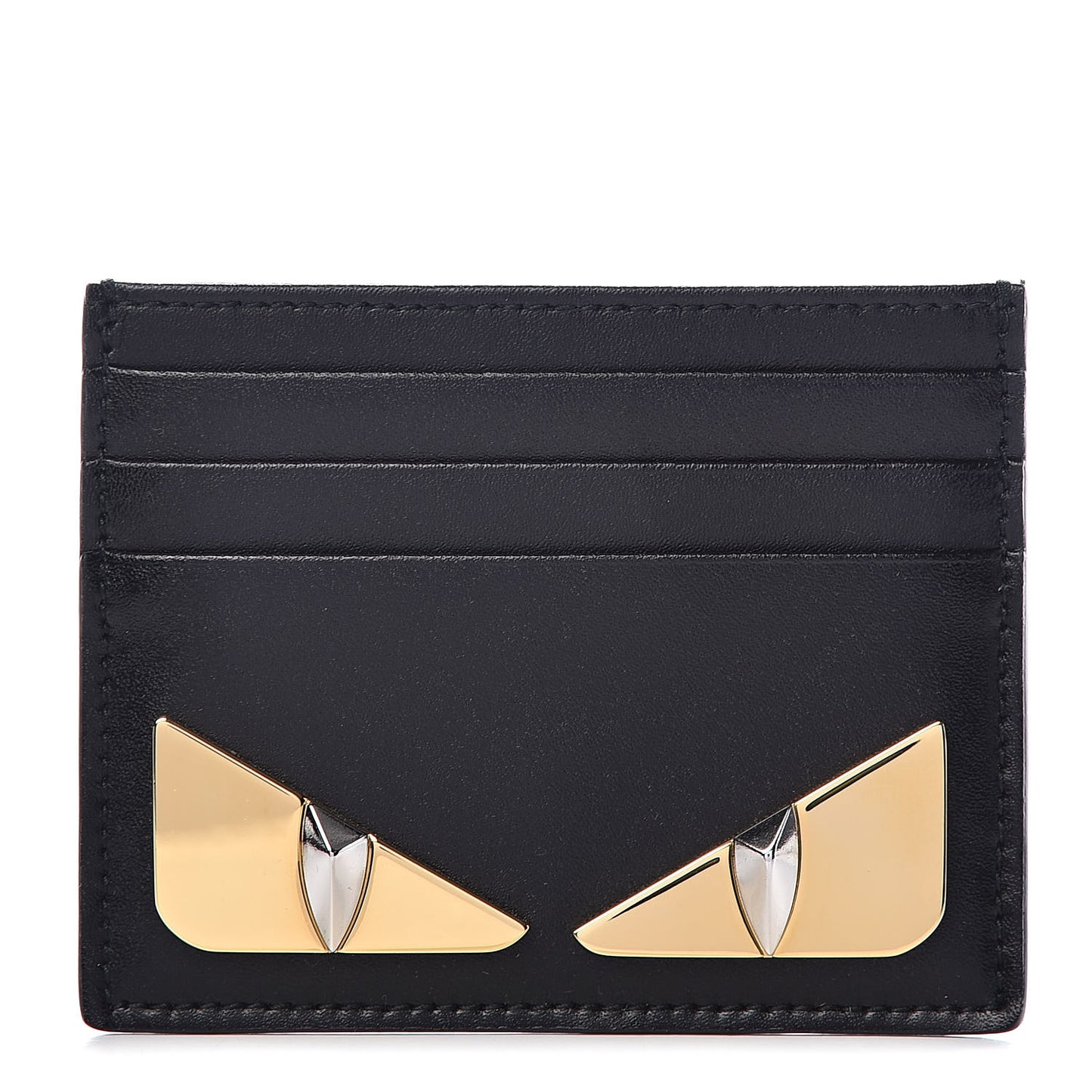 Vitello Liberty Lucido Metal Monster Eyes Card Holder Black Gold
