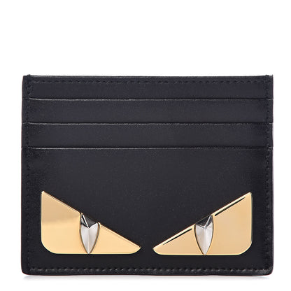 Fendi Vitello Liberty Lucido Metal Monster Eyes Card Holder Black Gold 1 of 8