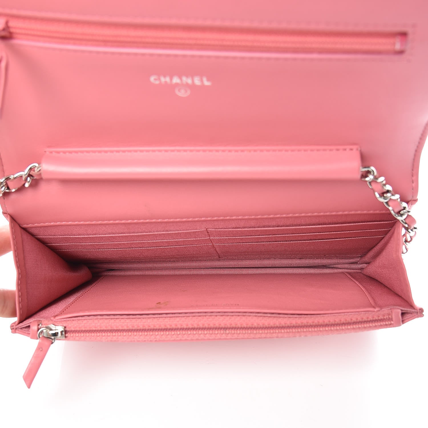 Chanel Calfskin Chevron Quilted Boy Wallet On Chain WOC Pink 5 of 13