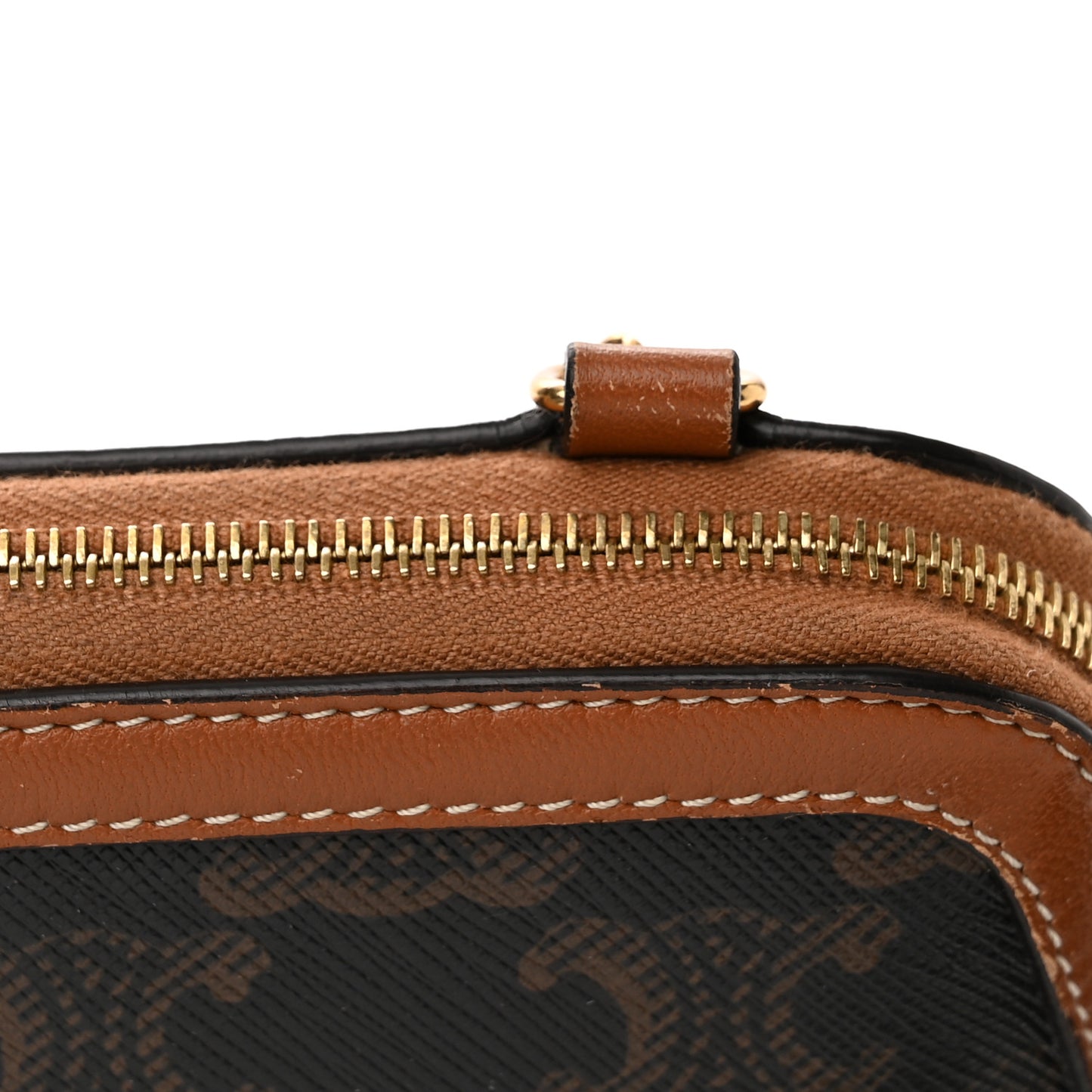 Lambskin Triomphe Canvas Embroidered Logo Clutch With Chain Tan