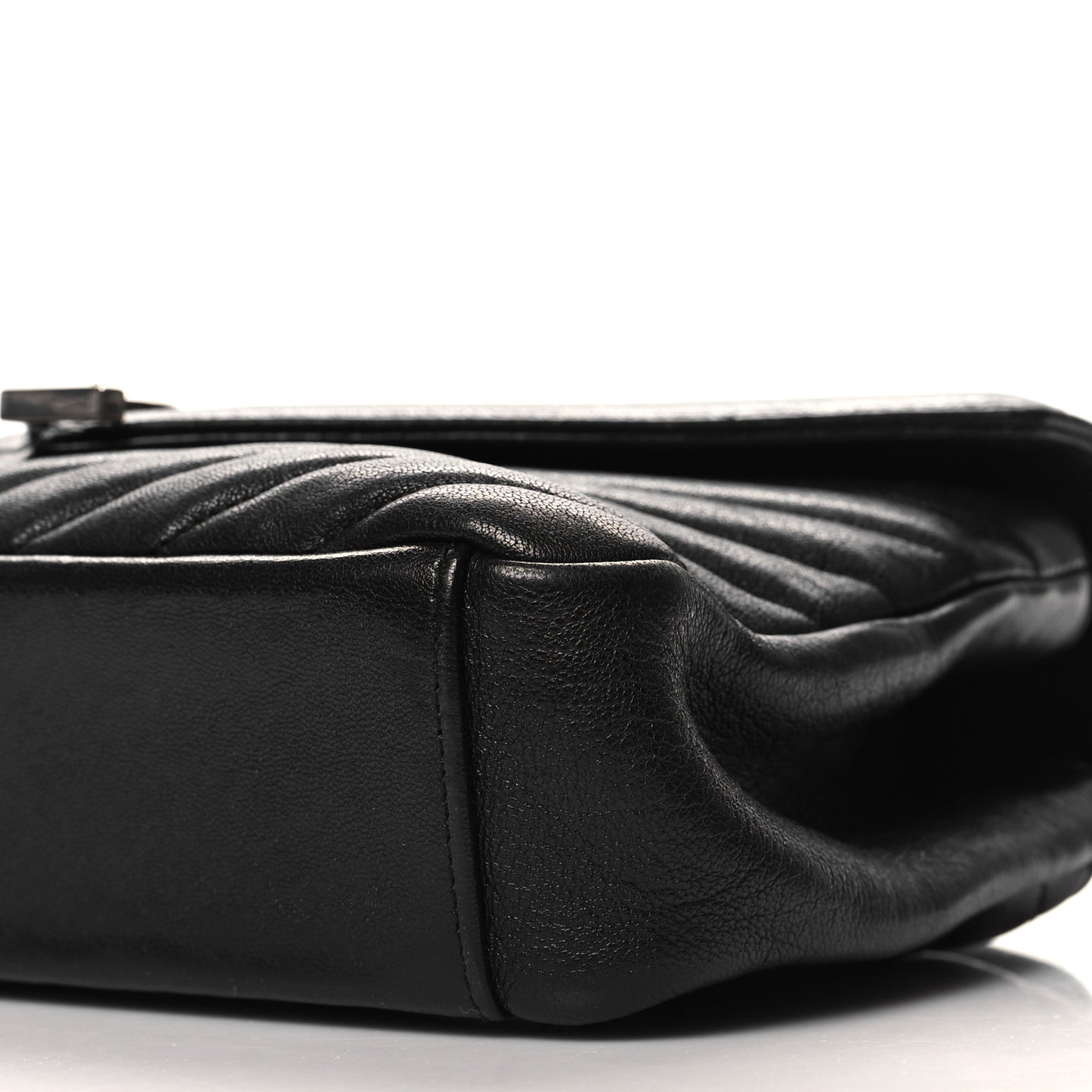 Sheepskin Matelasse Chevron Monogram Medium College Bag Black