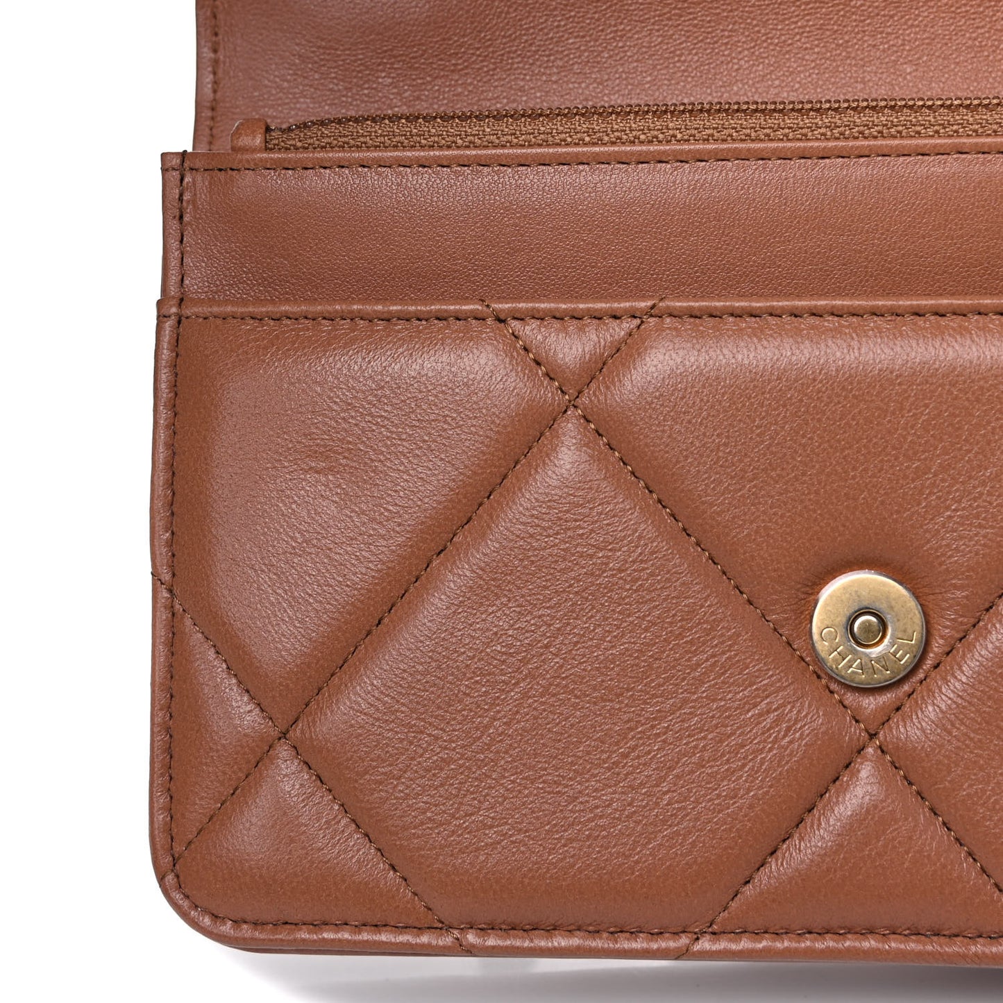Lambskin Quilted Chanel 19 Wallet On Chain WOC Brown