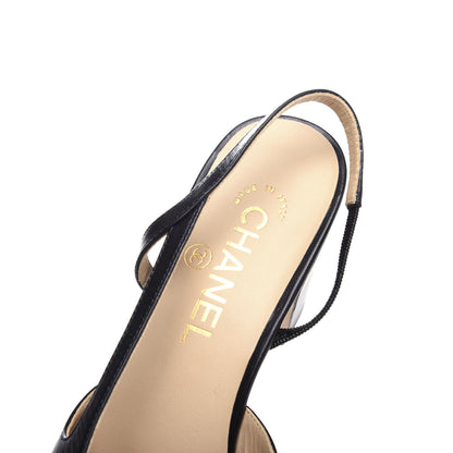Chanel Goatskin Grosgrain Cap Toe CC Slingback Sandals 38.5 Black 8 of 11