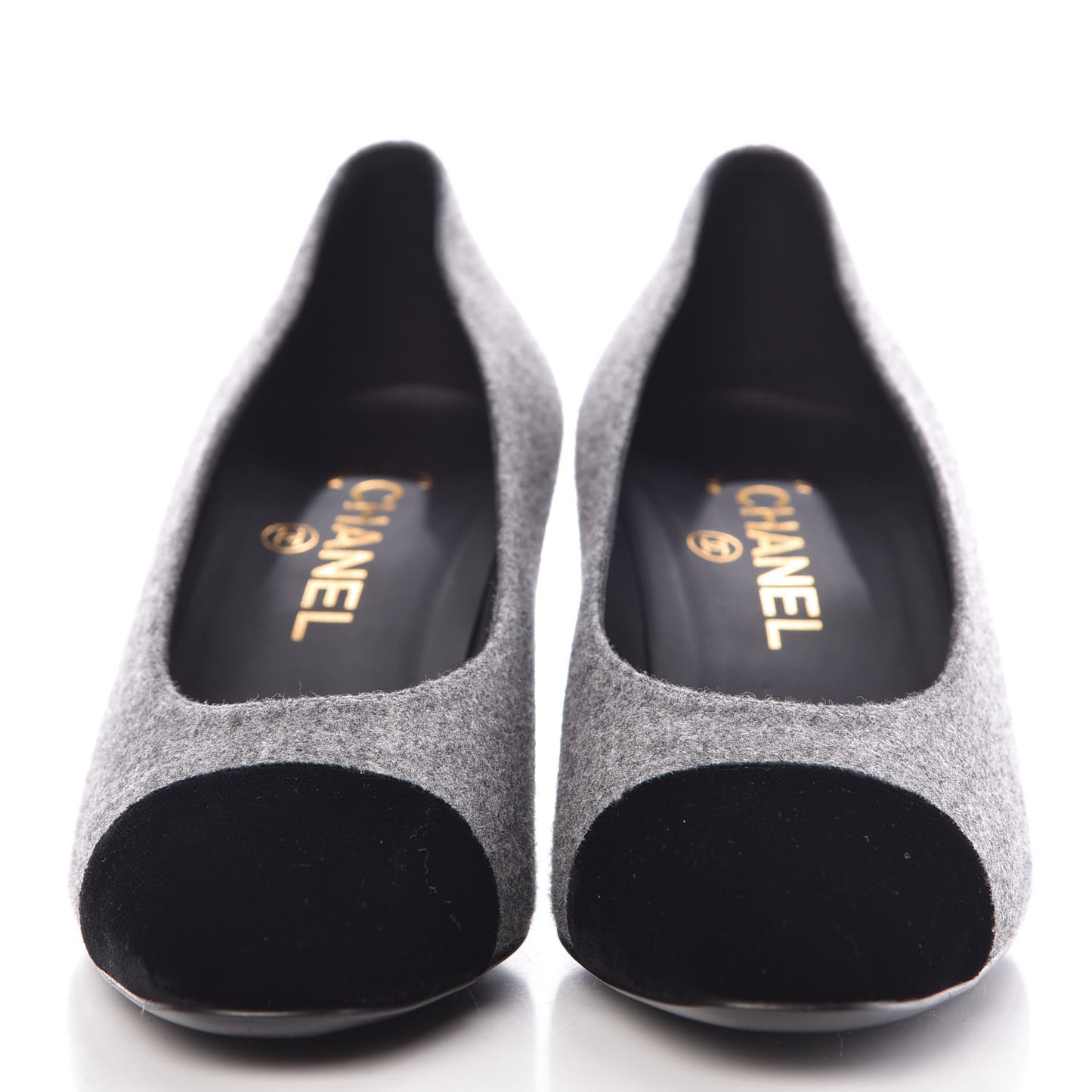 Wool Velvet Cap Toe Pumps 37 Grey Black