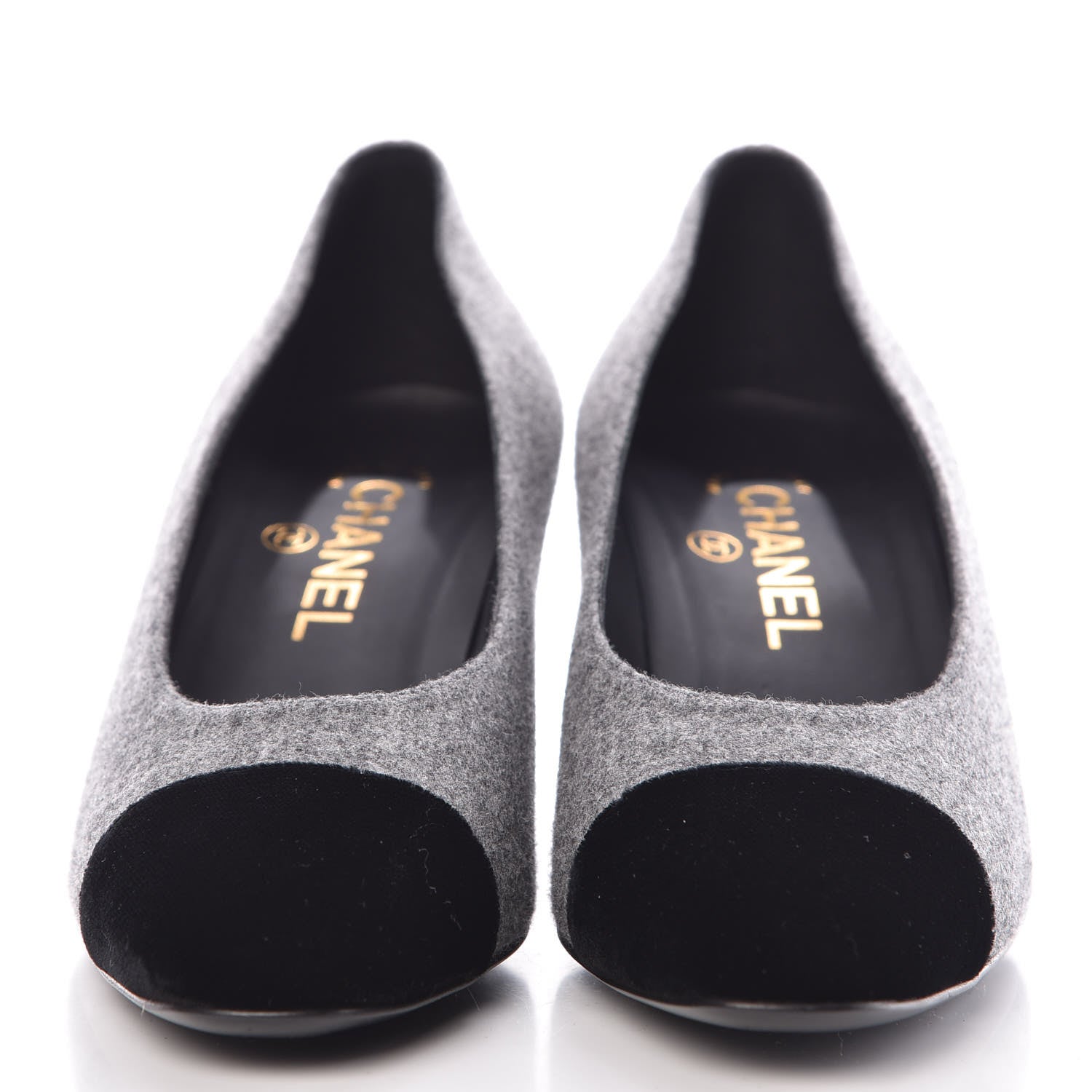 Chanel Wool Velvet Cap Toe Pumps 37 Grey Black 3 of 9