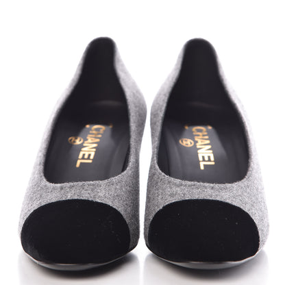 Chanel Wool Velvet Cap Toe Pumps 37 Grey Black 3 of 9