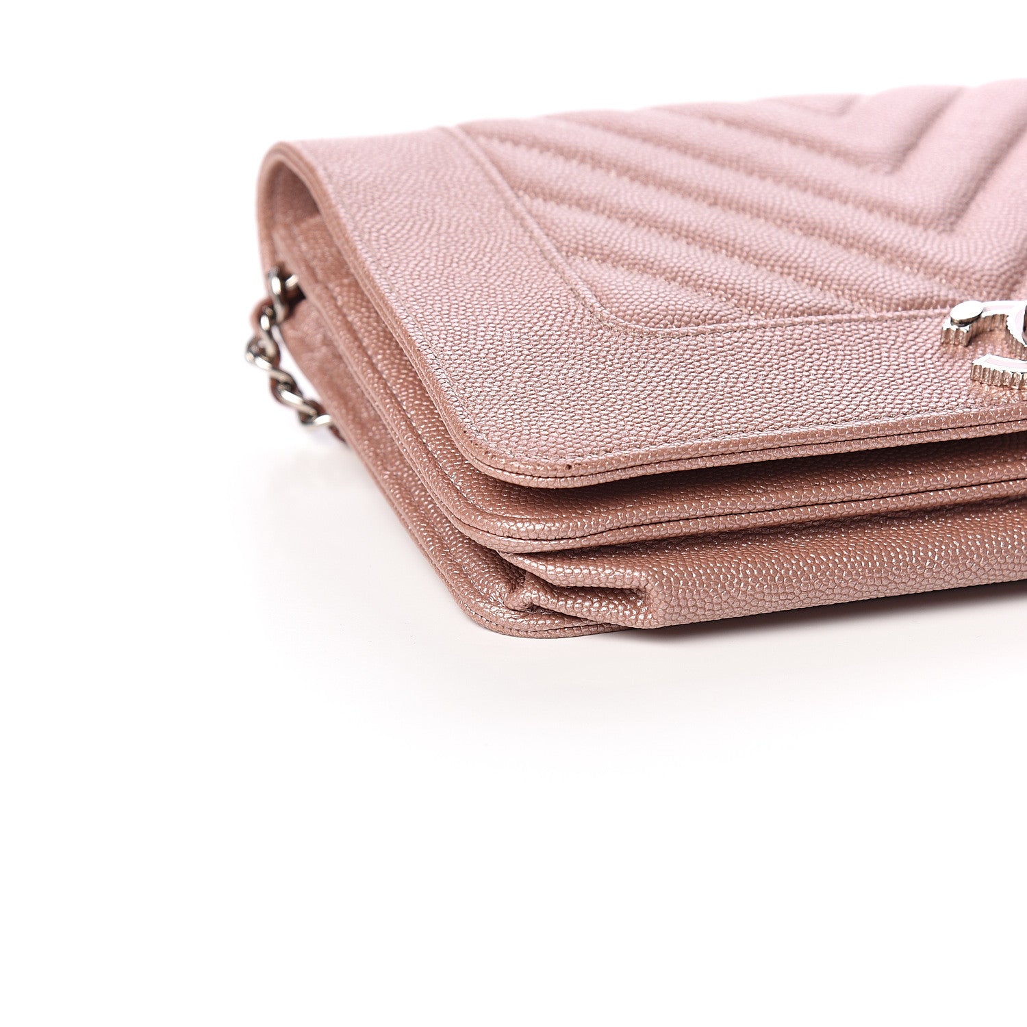 Chanel Metallic Caviar Chevron Quilted Vintage Mademoiselle Wallet On Chain WOC Pink 8 of 11