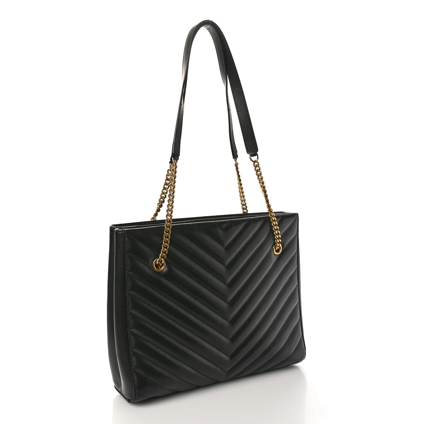 Grain de Poudre Matelasse Chevron Medium Tribeca Shopping Bag Black