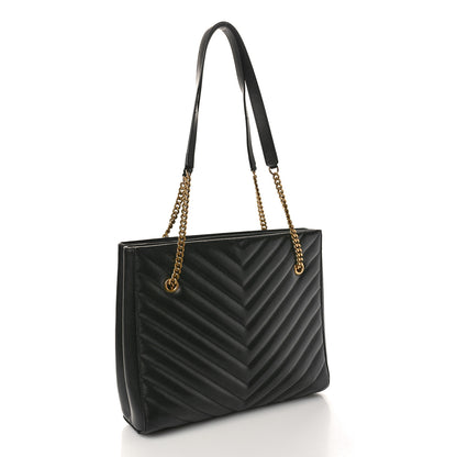 Saint Laurent Grain de Poudre Matelasse Chevron Medium Tribeca Shopping Bag Black 3 of 11