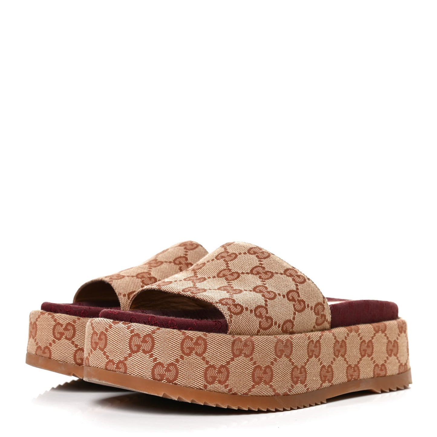 Canvas GG Monogram Angelina Platform Slide Sandals 36.5 Beige Ruggine