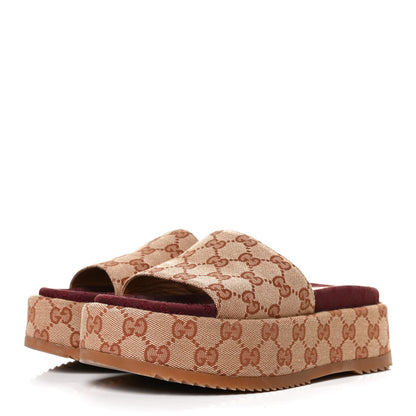 Gucci Canvas GG Monogram Angelina Platform Slide Sandals 36.5 Beige Ruggine 3 of 14