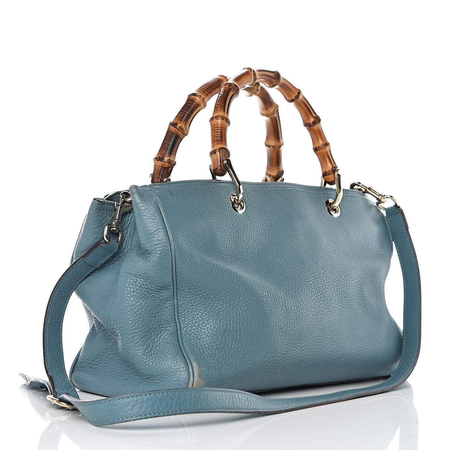 Pebbled Calfskin Medium Bamboo Shopper Tote Light Blue