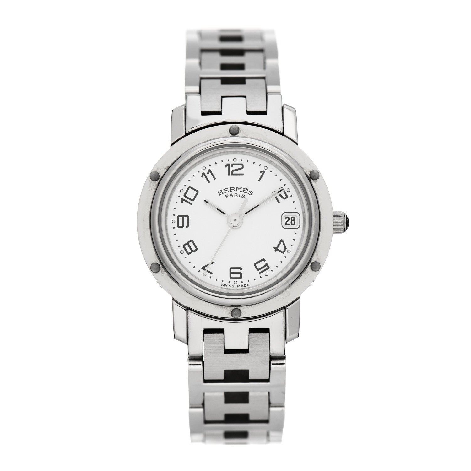 Hermes Stainless Steel 24mm Clipper Quartz Watch White 1 of 6