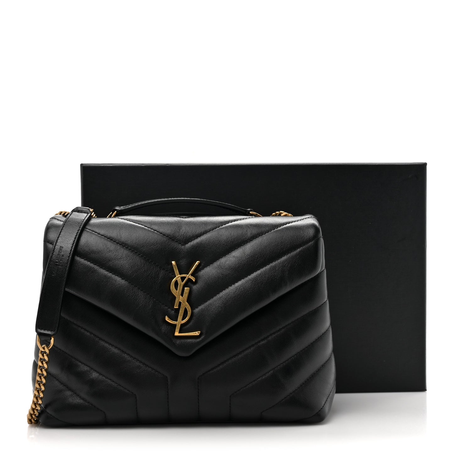 Calfskin Y Quilted Monogram Small Loulou Chain Satchel Black