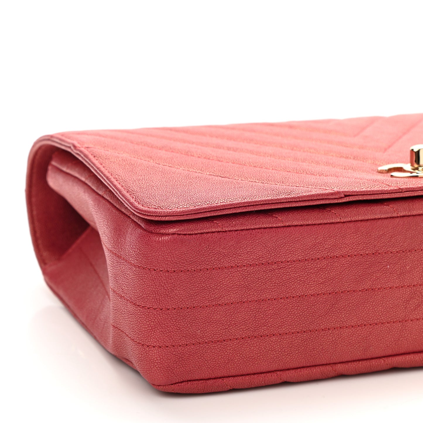 Metallic Caviar Chevron Quilted Medium Statement Flap Dark Pink