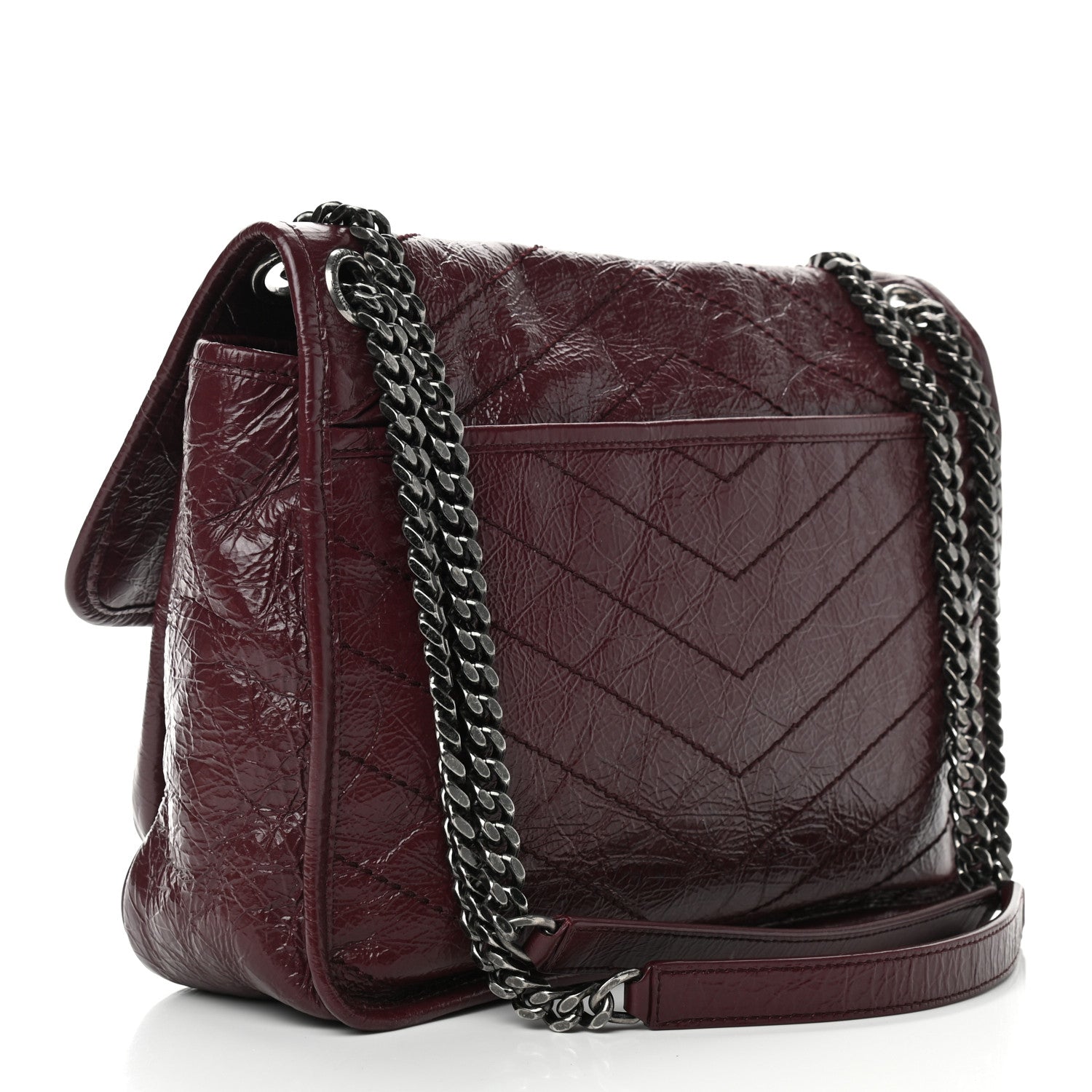 Saint Laurent Crinkled Calfskin Matelasse Monogram Medium Niki Chain Satchel Burgundy 3 of 9