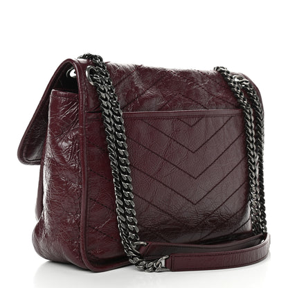 Saint Laurent Crinkled Calfskin Matelasse Monogram Medium Niki Chain Satchel Burgundy 3 of 9