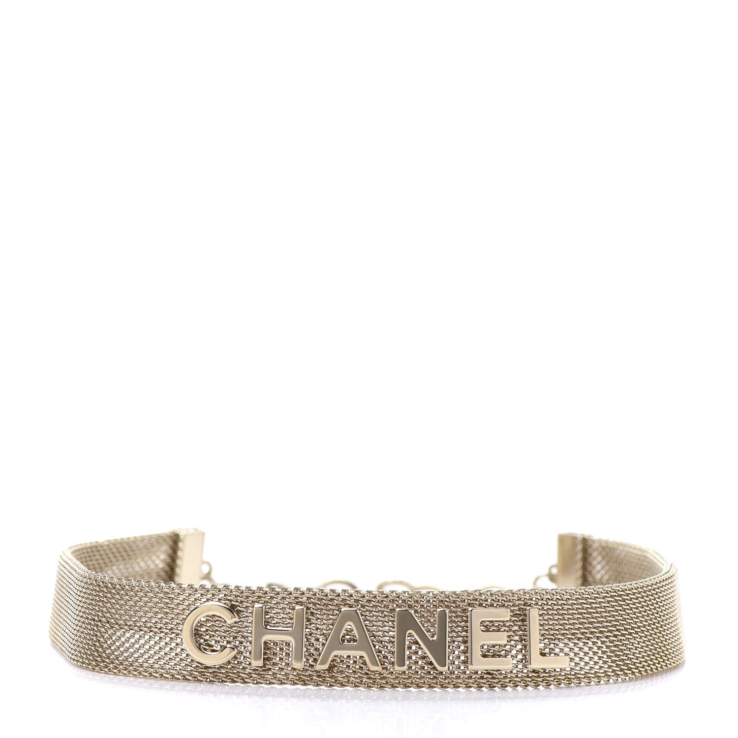 Chanel Mesh Ribbon Choker Necklace Gold 3 of 10