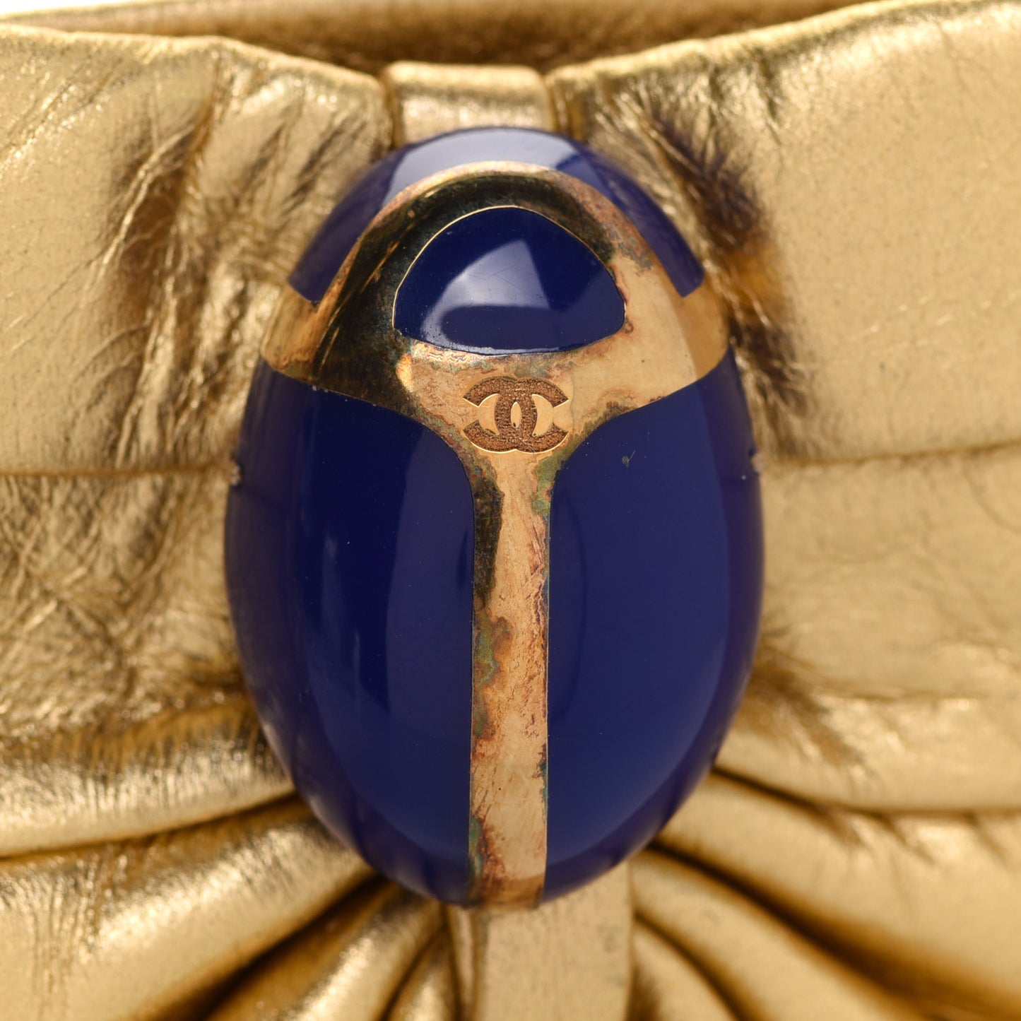 Metallic Lambskin Scarab Fingerless Gloves 7.5 Gold
