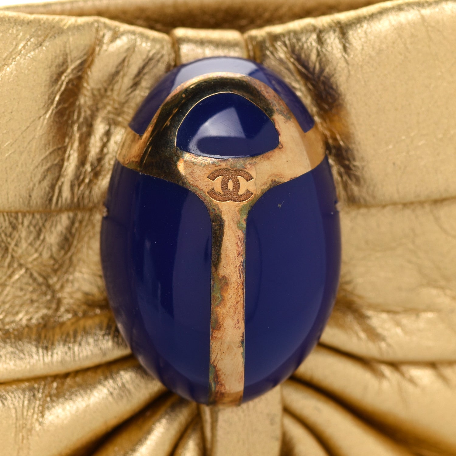 Chanel Metallic Lambskin Scarab Fingerless Gloves 7.5 Gold 4 of 8