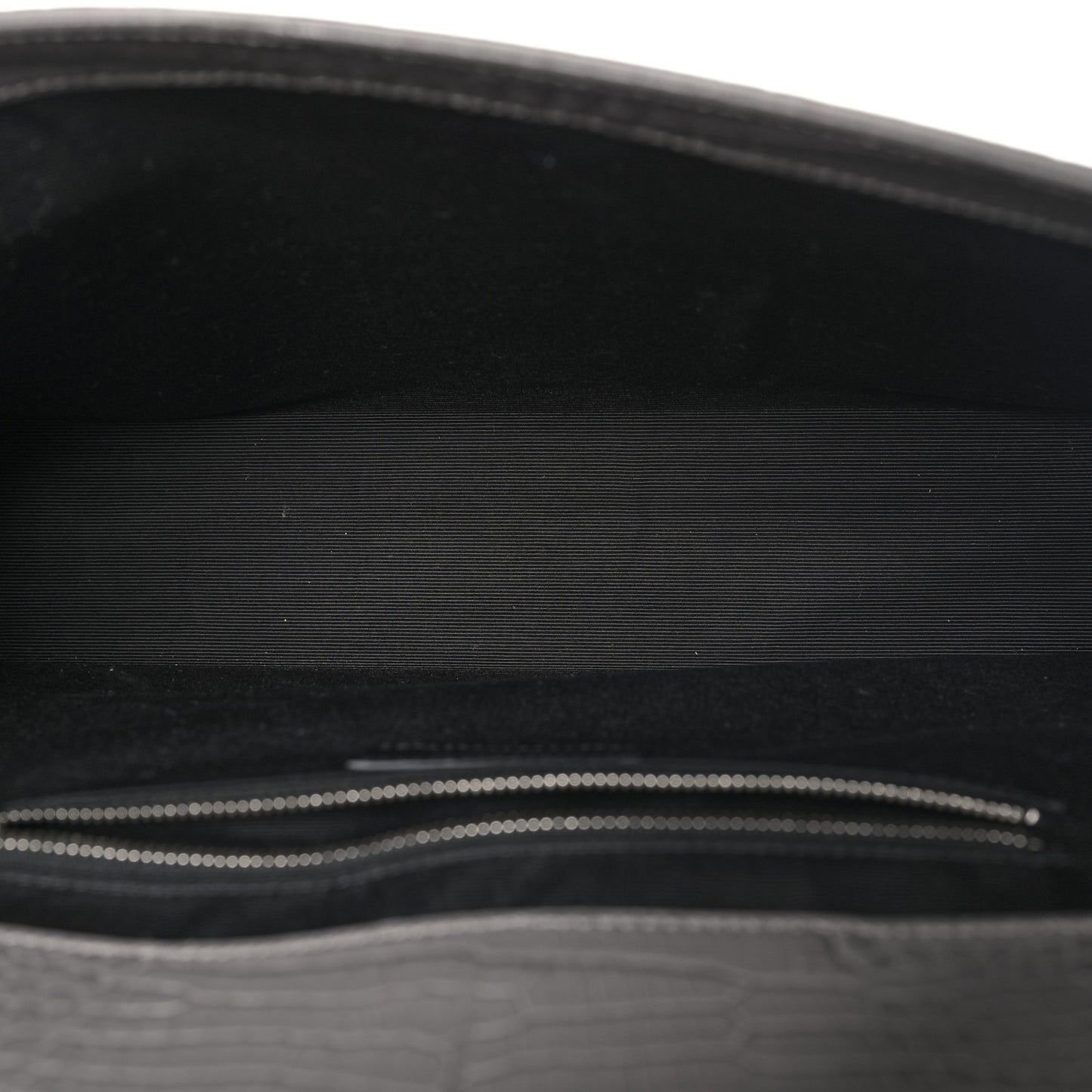 Calfskin Crocodile Embossed Large Monogram Satchel Fog