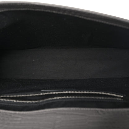 Saint Laurent Calfskin Crocodile Embossed Large Monogram Satchel Fog 5 of 9